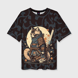 Женская футболка оверсайз Кот якудза - японский воин