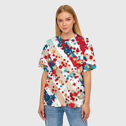 Футболка оверсайз женская Новогодние линии красный синий, цвет: 3D-принт — фото 2