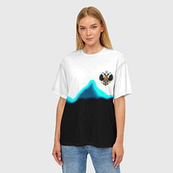 Футболка оверсайз женская Герб РФ синяя волна, цвет: 3D-принт — фото 2