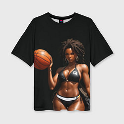 Женская футболка оверсайз Девушка с баскетбольным мячом
