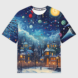 Футболка оверсайз женская Новогодний городской пейзаж, цвет: 3D-принт