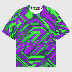 Футболка оверсайз женская Кибкрпанк полосы фиолетовые и зелёные, цвет: 3D-принт