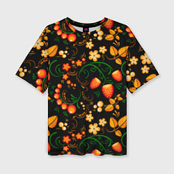 Женская футболка оверсайз Хохлома - цветы и ягоды
