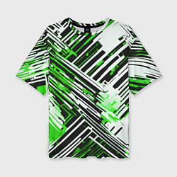 Футболка оверсайз женская Киберпанк линии белые и зелёные, цвет: 3D-принт
