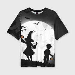 Женская футболка оверсайз Дети на ночной прогулке