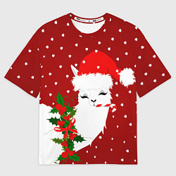 Футболка оверсайз женская Лама - альпака с леденцом, цвет: 3D-принт