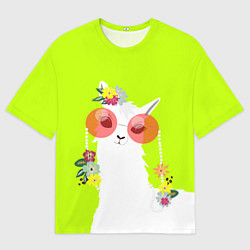 Футболка оверсайз женская Лама - альпака в розовых очках, цвет: 3D-принт