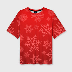 Женская футболка оверсайз Красные снежинки