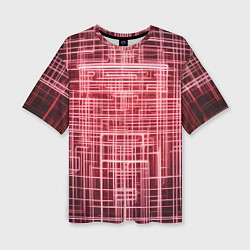 Женская футболка оверсайз Красные неоновые полосы киберпанк