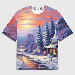 Женская футболка оверсайз Заснеженный новогодний лес чудес