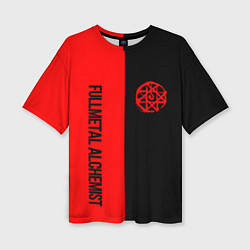 Женская футболка оверсайз Стальной алхимик - красная печать Альфонс