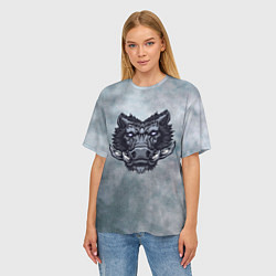 Футболка оверсайз женская Стальной дикий кабан на сером фоне, цвет: 3D-принт — фото 2