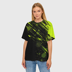 Футболка оверсайз женская Зеленая краска на черном фоне, цвет: 3D-принт — фото 2