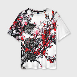 Женская футболка оверсайз Японский стиль иероглифы
