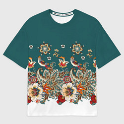 Женская футболка оверсайз Индийский орнамент с птицами