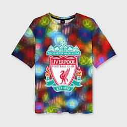 Женская футболка оверсайз Liverpool все logo неон