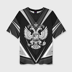Футболка оверсайз женская Герб России- черно-белый, цвет: 3D-принт