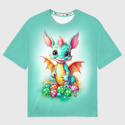Футболка оверсайз женская Зеленый дракончик с новогодними игрушками, цвет: 3D-принт
