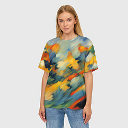 Футболка оверсайз женская Жёлтые и синие мазки, цвет: 3D-принт — фото 2