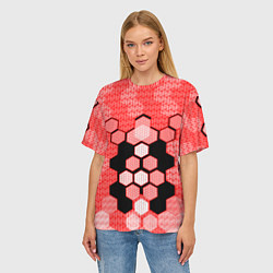 Футболка оверсайз женская Красная кибер броня hexagons, цвет: 3D-принт — фото 2