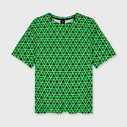 Женская футболка оверсайз Зелёные и чёрные треугольники