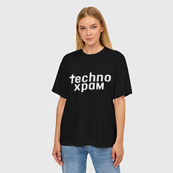 Футболка оверсайз женская Techno храм надпись, цвет: 3D-принт — фото 2