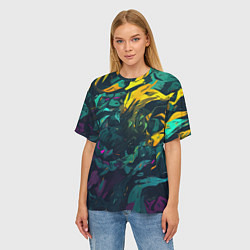 Футболка оверсайз женская Абстрактный камуфляж в кислотных абстрактных пятна, цвет: 3D-принт — фото 2