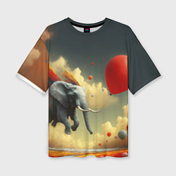 Футболка оверсайз женская Сюрреалистичный слон летит за шариком, цвет: 3D-принт