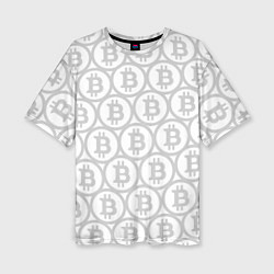 Женская футболка оверсайз Биткоин патерн на белом фоне