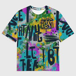 Женская футболка оверсайз Загадочный абстрактный текст на ярком фоне