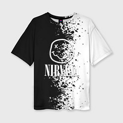 Женская футболка оверсайз Nirvana чернобелые краски рок