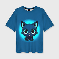 Женская футболка оверсайз Котёнок на синем