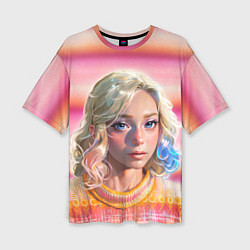 Женская футболка оверсайз Энид Синклер - арт и текстура розового свитера