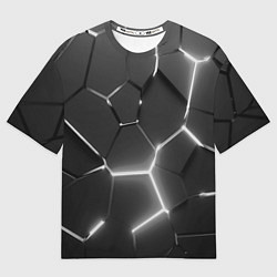 Женская футболка оверсайз Чёрные плиты разломы броня