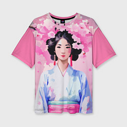 Женская футболка оверсайз Ветки сакуры японская гейша