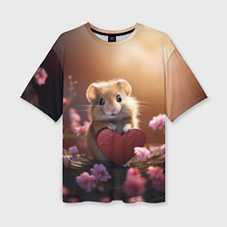 Футболка оверсайз женская Милый маленький хомячок с сердечком, цвет: 3D-принт