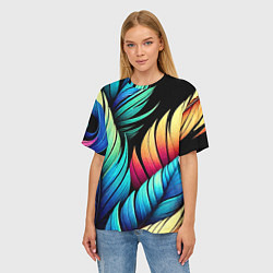 Футболка оверсайз женская Color feathers - neon, цвет: 3D-принт — фото 2