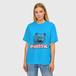 Футболка оверсайз женская Roblox синий кот, цвет: 3D-принт — фото 2