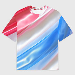 Футболка оверсайз женская Белые синие красные светлые полосы абстракции, цвет: 3D-принт