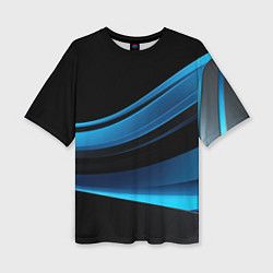 Женская футболка оверсайз Черная и синяя геометрическая абстракция