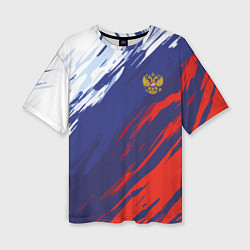 Женская футболка оверсайз Россия Sport брызги красок триколор