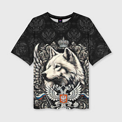 Футболка оверсайз женская Русский волк и герб России, цвет: 3D-принт
