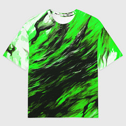 Женская футболка оверсайз Чёрная и зелёная буря