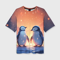 Женская футболка оверсайз Романтичная пара пингвинов