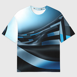 Женская футболка оверсайз Черно-синий абстрактный спортивный стиль