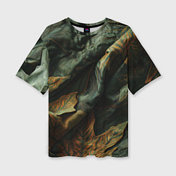 Женская футболка оверсайз Реалистичный охотничий камуфляж из ткани и листьев