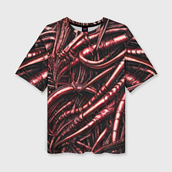 Женская футболка оверсайз Красные трубки чужих