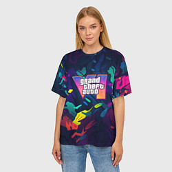 Футболка оверсайз женская GTA 6 logo яркий неоновый камуфляжный стиль, цвет: 3D-принт — фото 2