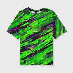 Женская футболка оверсайз Зеленые узоры паттерны