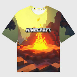 Футболка оверсайз женская Minecraft костер и лого, цвет: 3D-принт